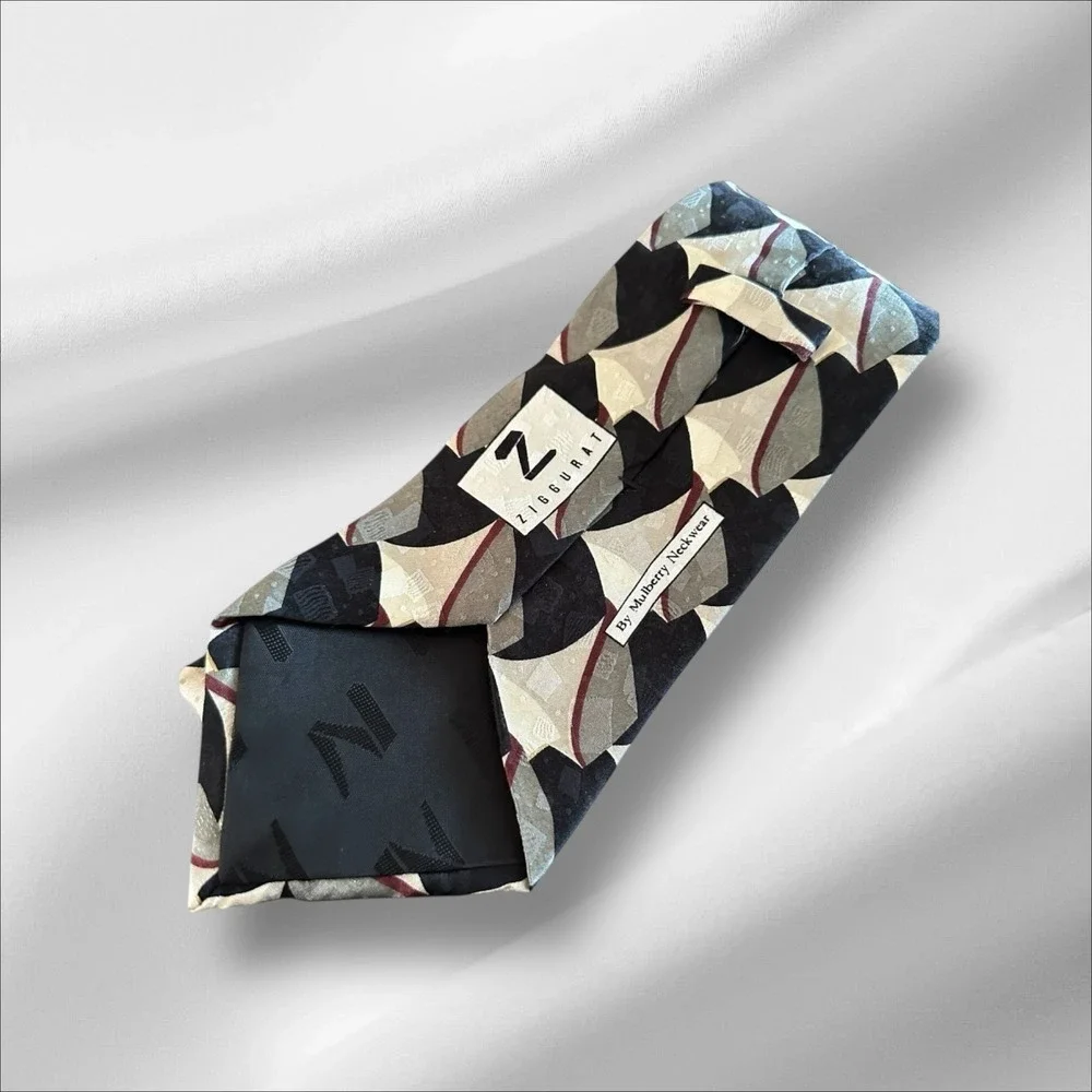 Ziggurat Mulberry‎ Neckwear Silk Black Red Gray Tan Tie Geometric Patterned